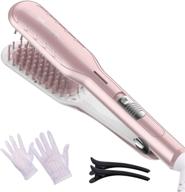 hair straightener brush for women - fast ceramic heating electric hair straightening brush, 30s heat-up, anti scald, auto-off, 3 temperature settings logo