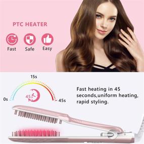 img 3 attached to Hair Straightener Brush for Women - Fast Ceramic Heating Electric Hair Straightening Brush, 30s Heat-up, Anti Scald, Auto-Off, 3 Temperature Settings