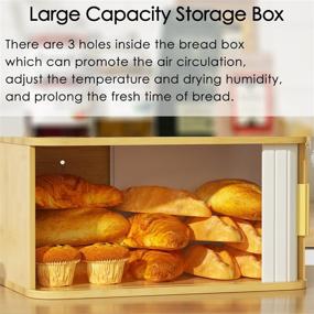 img 2 attached to 🍞 Large Capacity White Bamboo Bread Box for Kitchen Countertop - 14.2"x 7.87"x 7.2" Roll Top Farmhouse Style Bread Box