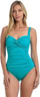 👙 la blanca women's island goddess over the shoulder one piece swimsuit - rouched front bandeau style logo