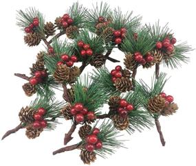 img 2 attached to 🎄 20PCS Artificial Pine Picks with Red Pinecones for Christmas Flower Arrangements, Wreaths, and Holiday Decorations