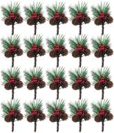 🎄 20pcs artificial pine picks with red pinecones for christmas flower arrangements, wreaths, and holiday decorations logo