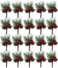 img 4 attached to 🎄 20PCS Artificial Pine Picks with Red Pinecones for Christmas Flower Arrangements, Wreaths, and Holiday Decorations