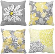 🌼 stylish grey and yellow flowers pillow covers - set of 4 | decorative throw pillowcases for living room sofa couch bed logo