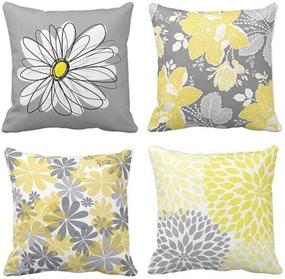 img 1 attached to 🌼 Stylish Grey and Yellow Flowers Pillow Covers - Set of 4 | Decorative Throw Pillowcases for Living Room Sofa Couch Bed