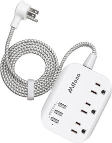 img 4 attached to 💡 Compact USB Power Strip with 3 Outlets, 3 Smart USB Ports (3.1A), 5ft Braided Power Cord, ETL Listed - Ideal for Cruise Ship, Travel, Home, Office