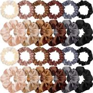 💁 chic and stylish: 24 pieces satin hair scrunchies silk elastic hair bands for women and girls - versatile hair accessories in skinny solid colors logo