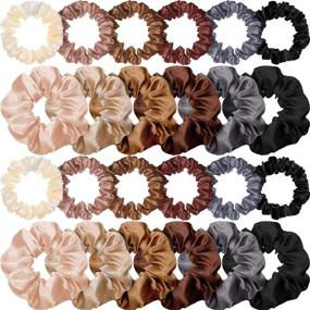 img 4 attached to 💁 Chic and Stylish: 24 Pieces Satin Hair Scrunchies Silk Elastic Hair Bands for Women and Girls - Versatile Hair Accessories in Skinny Solid Colors