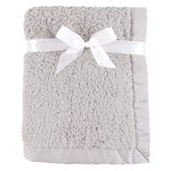 🔲 hudson baby unisex sherpa plush blanket with satin binding, gray, one size logo