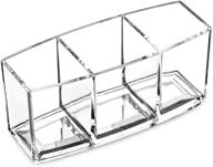 eluchang clear acrylic makeup brush holder organizer - 3 slot cosmetic brushes storage and eyeliners display stand logo