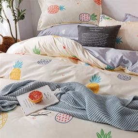 img 1 attached to 🍍 LAMEJOR Queen Size Duvet Cover Set - Reversible Tropical Fruit Print Bedding Set with Cute Coloured Pineapples Pattern - Comforter Cover (1 Duvet Cover + 2 Pillowcases) in Yellow/Gray