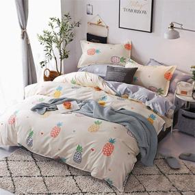 img 3 attached to 🍍 LAMEJOR Queen Size Duvet Cover Set - Reversible Tropical Fruit Print Bedding Set with Cute Coloured Pineapples Pattern - Comforter Cover (1 Duvet Cover + 2 Pillowcases) in Yellow/Gray
