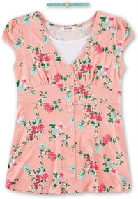 img 1 attached to Stylish and Comfortable: Speechless 🌸 Girls' Big Floral Button Front Yummy Top