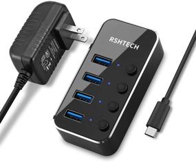 img 4 attached to 🔌 RSHTECH 4 Port USB C to USB 3.0 Hub Expander - Portable Aluminum USB 3.0 Splitter with 5V AC Adapter, Individual On/Off Switches - RSH-516-C