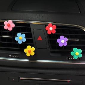 img 1 attached to 🌼 6-Piece Vibrant Flowers Car Air Vent Clips: Cute Daisy Flower Car Interior Decoration Accessories for Girls & Women – Colorful Car Charm Air Freshener (Bright)