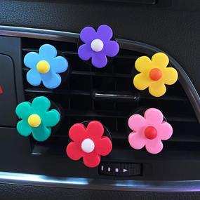 img 2 attached to 🌼 6-Piece Vibrant Flowers Car Air Vent Clips: Cute Daisy Flower Car Interior Decoration Accessories for Girls & Women – Colorful Car Charm Air Freshener (Bright)