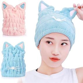 img 4 attached to 👒 2-Piece Microfiber Hair Towel Wrap for Women - Hair Turban Towel - Cute Hair Wraps for Women Sleeping - Hair Wrap Towels - Perfect Hair Drying Cap for Women and Kids - Overnight Hair Wrap - Hair Cap