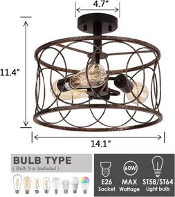 img 3 attached to 🏡 Sophisa Farmhouse Kitchen Decor Industrial Silver Metal Cage Chandelier - Semi Flush Mount Ceiling Light Fixture for Living Room, Dining Room, Bedroom, and Reading Room