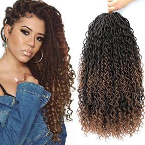 img 4 attached to 🌸 Boho Style 6 Packs Curly Faux Locs Crochet Hair - 18 Inch Goddess Locs Synthetic Braids for Hippie Locs, T1B/30 Shade