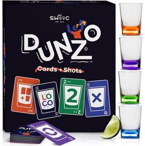 img 4 attached to 🎉 DUNZO - Party Edition: Classic Card Game with Shot Glasses - Draw 2, Skip, Reverse, Get Loco - Fun Party Game & Funny Gifts - Card Games