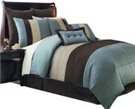 🛏️ hudson teal-blue, brown, and cream king size luxury 8 piece comforter set - complete bedding collection with comforter, bed skirt, shams, and decorative pillows logo