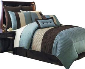 img 1 attached to 🛏️ Hudson Teal-Blue, Brown, and Cream King Size Luxury 8 Piece Comforter Set - Complete Bedding Collection with Comforter, Bed Skirt, Shams, and Decorative Pillows