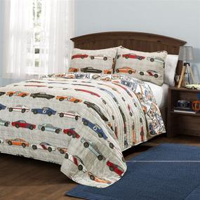 img 4 attached to 🏎️ Lush Decor Full Size Beige Race Car Kids' 3-Piece Quilt Set - Reversible Bedding for Boys