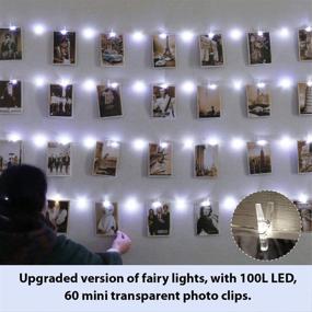 img 2 attached to 📸 HXWEIYE White Photo Clips String Light: 33Ft 100LEDs Fairy Light with Clear Clips & Hooks for Hanging Picture, Bedroom Wedding - Timer, 8 Modes, Battery Powered Copper Wire String Light