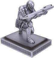 amoysanli knight pen holder desk organizers and accessories desk decor resin pen holder as gift with a cool pen for office and home (silver) логотип