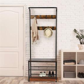 img 1 attached to 👢 CHADIOR Shoe Bench Industrial Hall Tree Entryway Storage Shelf Stand with Hooks Wood Look Accent Furniture Metal Frame Easy Assembly Coat Racks Neutral