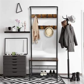 img 2 attached to 👢 CHADIOR Shoe Bench Industrial Hall Tree Entryway Storage Shelf Stand with Hooks Wood Look Accent Furniture Metal Frame Easy Assembly Coat Racks Neutral