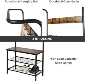 img 3 attached to 👢 CHADIOR Shoe Bench Industrial Hall Tree Entryway Storage Shelf Stand with Hooks Wood Look Accent Furniture Metal Frame Easy Assembly Coat Racks Neutral