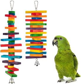 img 4 attached to MEWTOGO 2Pcs Bird Parrot Chewing Sticks Toys - Multicolored Wooden Blocks for Conures, Parakeets, Cockatiels, Lovebirds, African Grey, Amazon Parrots, and More