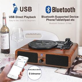 img 1 attached to 🎵 Udreamer Проигрыватель винила Bluetooth Turntable: Портативный винтажный LP-проигрыватель с встроенными динамиками, 3 скорости, USB RCA-выход, Aux-вход, воспроизведение наушников