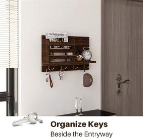 img 3 attached to 🔑 Rustic Wood Wall Mount Key Holder Mail Organizer with 4 Double Key Hooks and Floating Shelf - Decorative Hanger for Entryway, Storage, Living Room, Hallway, Kitchen AMKH01