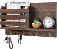 🔑 rustic wood wall mount key holder mail organizer with 4 double key hooks and floating shelf - decorative hanger for entryway, storage, living room, hallway, kitchen amkh01 логотип