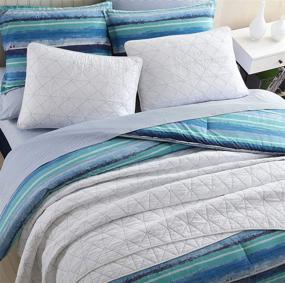 img 1 attached to Stylishly Restful: Poppy & Fritz Alex Cotton Comforter Set in Twin Size, Cool Blue Shade