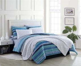 img 3 attached to Stylishly Restful: Poppy & Fritz Alex Cotton Comforter Set in Twin Size, Cool Blue Shade