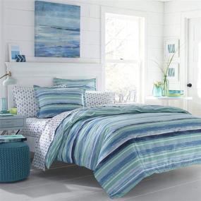 img 4 attached to Stylishly Restful: Poppy & Fritz Alex Cotton Comforter Set in Twin Size, Cool Blue Shade