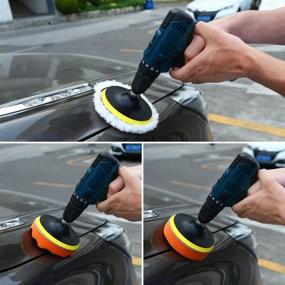 img 1 attached to 🔧 Electop 5 Inch &amp; 3 Inch Drill Buffing Sponge Pads Car Foam Woolen Polishing Pads Kit for Car Buffer Polisher Sanding Waxing Sealing Glaze - 16PCS (12 Pads+2 Drill Adapters+2 Suction Cups)