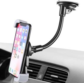 img 4 attached to 📱 IPOW Car Phone Mount: Full-View Windshield/Dashboard Holder with Strong Suction Cup & Bendable Goose Arm - Compatible with iPhone 12 11 X 8Plus 7Plus 6Plus Galaxy S7 S9 J7V