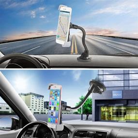 img 2 attached to 📱 IPOW Car Phone Mount: Full-View Windshield/Dashboard Holder with Strong Suction Cup & Bendable Goose Arm - Compatible with iPhone 12 11 X 8Plus 7Plus 6Plus Galaxy S7 S9 J7V