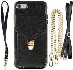 img 3 attached to Black Leather Zipper Wallet Case with Wrist Strap for iPhone 6/6S Plus 5.5 inch - JLFCH Crossbody Chain Card Slot Holder for Apple iPhone 6S Plus