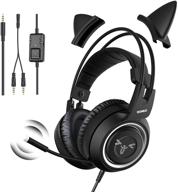 🎧 somic g951s black stereo gaming headset with mic for ps4, ps5, xbox one, pc, mobile - detachable cat ear headphones - lightweight over ear - self-adjusting - office headphones - 3.5mm sound logo