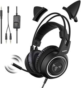 img 4 attached to 🎧 SOMIC G951S Black Stereo Gaming Headset with Mic for PS4, PS5, Xbox One, PC, Mobile - Detachable Cat Ear Headphones - Lightweight Over Ear - Self-Adjusting - Office Headphones - 3.5MM Sound