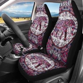 img 3 attached to 🌼 2pc JoyLamoria Aztec Hippie Elephant Mandala Boho Style Front Seat Covers – Universal Fit for Cars, Sedan, Truck, SUV, Van - Vehicle Seat Protectors, Car Mat Covers