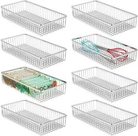 img 4 attached to 🍴 mDesign Metal Farmhouse Kitchen Cabinet Drawer Organizer Tray - White 8 Pack - Ideal for Cutlery, Serving Spoons, Cooking Utensils and Gadgets