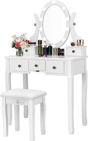 img 4 attached to 💄 VIVOHOME Makeup Vanity Set: 10 Dimmable LED Bulbs, 360° Rotating Lighted Mirror, & Cushioned Stool