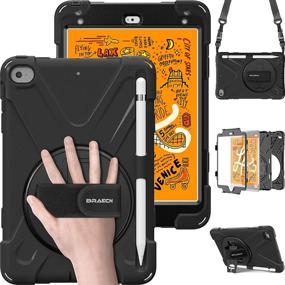 img 1 attached to 📱 BRAECN Heavy Duty iPad Mini 5/4 Case - Shockproof with Pencil Holder, Hand Strap, Kickstand, Shoulder Strap - Perfect for Kids - Black