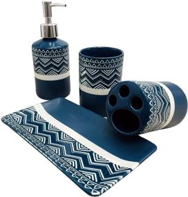 img 1 attached to 🛁 SUNBRIGHT Bathroom Accessories Complete Set: Soap Dispenser, Toothbrush Holder, Tumbler, Towel Tray - Organize Your Countertop Vanity!